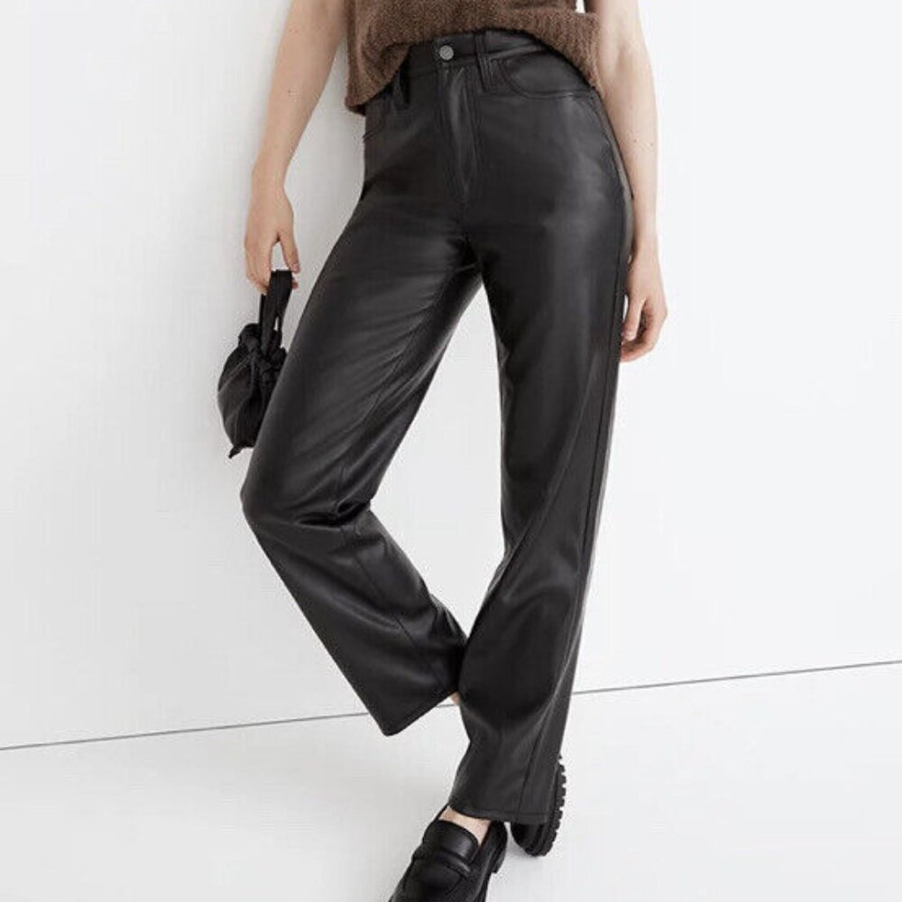 Madewell the Perfect Vintage Straight Jean Faux Leather Women 32 Black High Rise